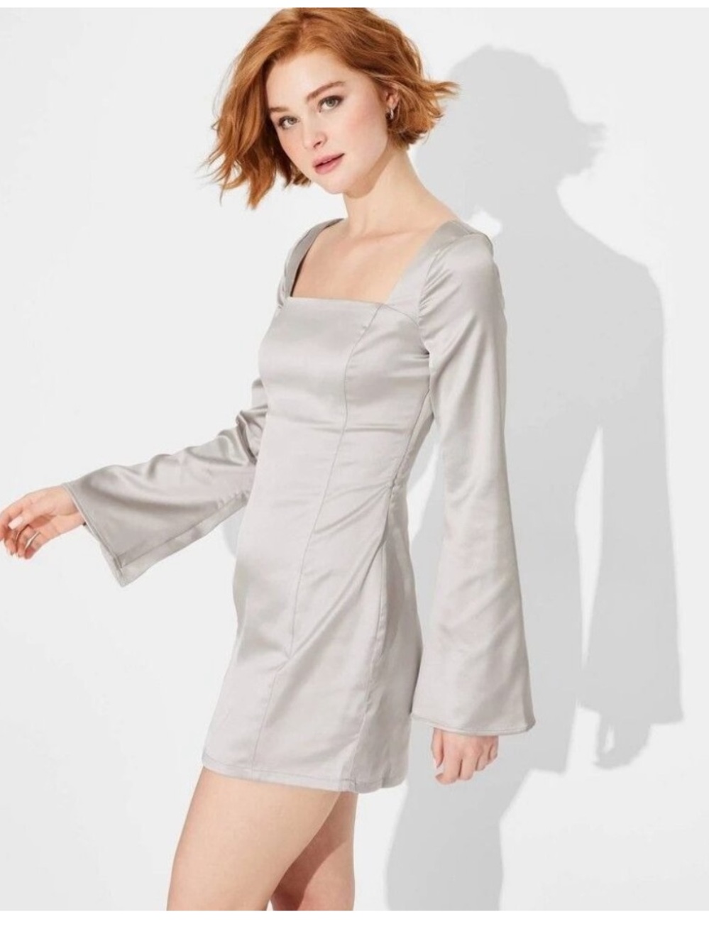 Wild Fable Square-Neck Mini Dress in Light Silver L NWT